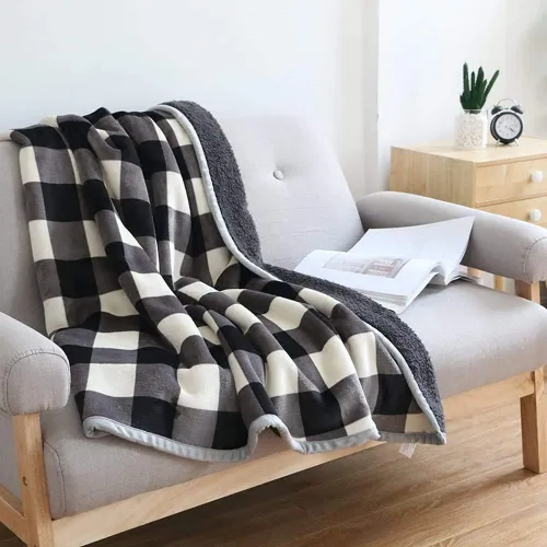Vista 12 de UKELER - Manta de lana de búfalo a cuadros para sofá de 60 x 50 pulgadas - Ultra suave, afelpada, de franela, forro polar, sherpa, para niños