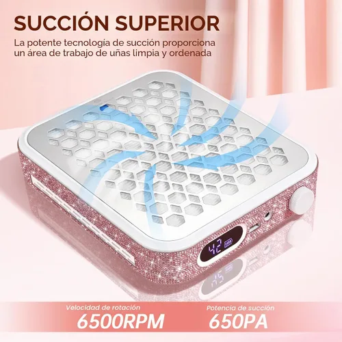 Vista 6 de Colector de Polvo para Uñas, Colector de Polvo Recargable para Técnico de Uñas, Potente Ventilador de Vacío Ventilación Colector de Polvo Extractor
