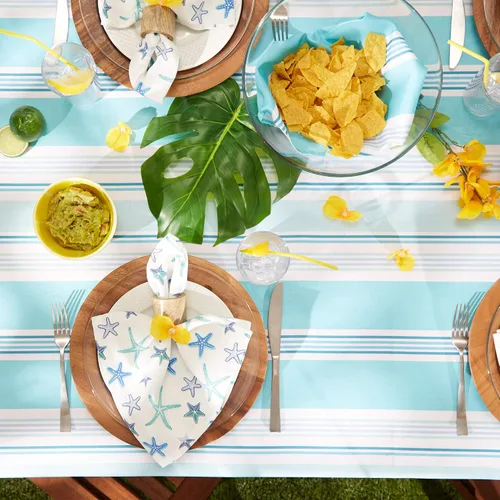 Vista 5 de DII Summer Stripe - Colección de mesa con cremallera para exteriores, multiusos, lavable a máquina, mantel, 60 pulgadas redonda, casa de playa