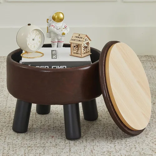 Vista 13 de Taburete pequeño otomano con almacenamiento, reposapiés otomano Sherpa para sofá, reposapiés redondo con almacenamiento, otomanas pequeñas y Negro