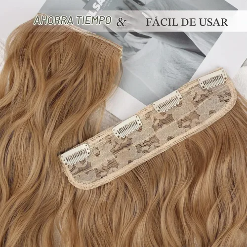Vista 4 de NAYOO - Extensiones de cabello con clip, extensiones sintéticas onduladas de 20 pulgadas, 6 unidades Wavy Curly Hair, Full Head Coverage, Heat