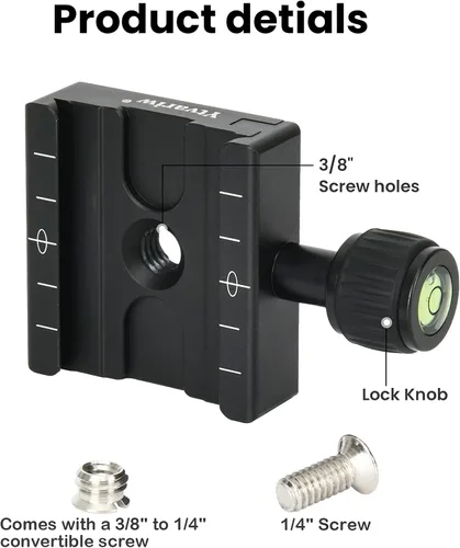 Vista 3 de Placa de liberación rápida de aluminio de 1.969 in con abrazadera QR de 3/8 pulgadas con adaptador de 1/4 pulgadas y nivel de burbuja Ytvariw