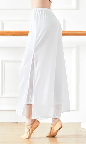 Vista 5 de Angcoco Pantalones de entrenamiento de baile de gasa elástica de doble capa para mujer