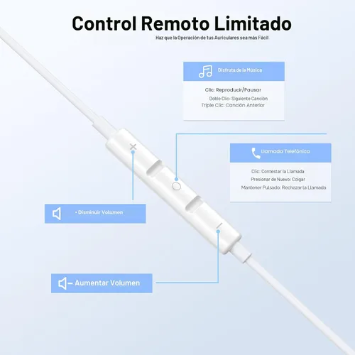 Vista 3 de [Certificado MFi de Apple] Auriculares con cable para iPhone, auriculares con micrófono integrado y control de volumen HiFi estéreo con reducción