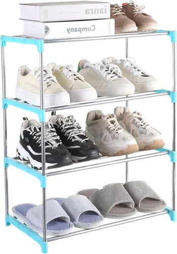 Vista 11 de Zapatero pequeño, organizador de estantes de zapatos estrechos apilables para entrada, puerta y armario del dormitorio (3 niveles, negro)