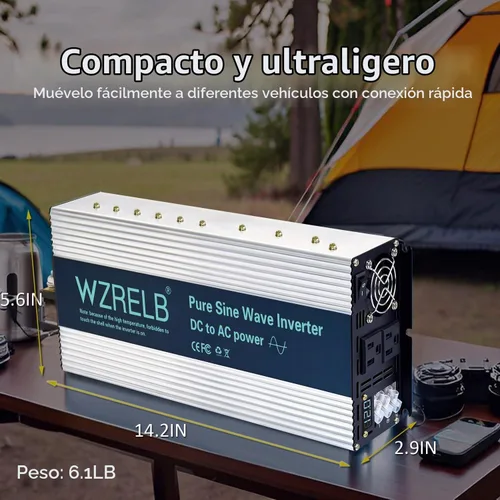Vista 7 de WZRELB 2500W Inversor de onda sinusoidal pura 12V DC a 110V 120V AC con pantalla LED, terminal de cableado duro, inversor de potencia portátil fuera