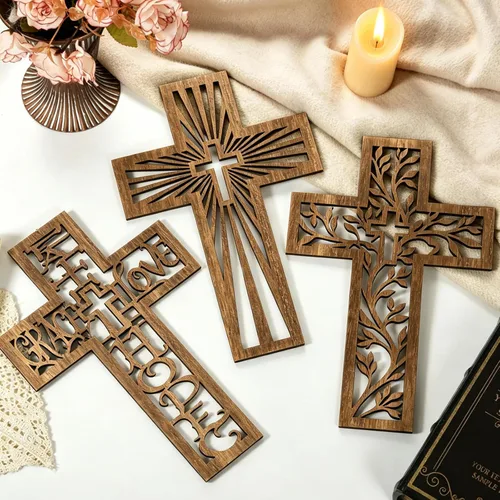 Vista 5 de 3 Pcs Wooden Cross Wall Decor, 12 Inch Wall Crosses for Christian Home