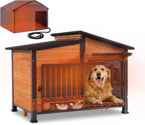Vista 13 de GUTINNEEN - Casa térmica para perros con aislamiento para exteriores, resistente a la intemperie, con almohadilla térmica controlada por termostato