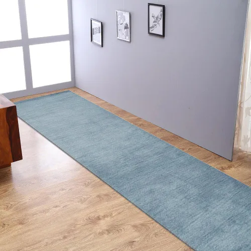 Vista 44 de Alfombras de área de lana anudadas a mano en telar, ecológicas - 10'x10', cuadradas, color aguamarina, diseño liso sólido, alfombras de área gruesas