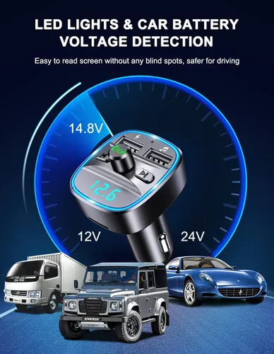 Vista 4 de Comsoon - Transmisor FM Bluetooth para auto, adaptador Bluetooth para auto, para música MP3, transmisión FM o llamadas con manos libres, con dos
