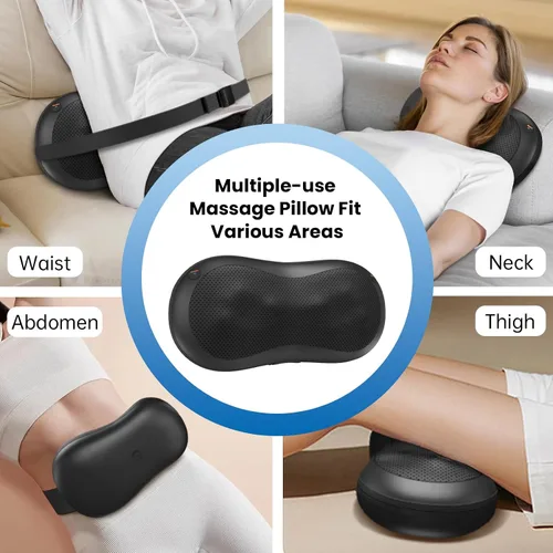 Vista 5 de Almohada de masaje ajustable para cuello y hombros con correa mágica, motor de cobre de alta potencia, control manual y masajeador de espalda