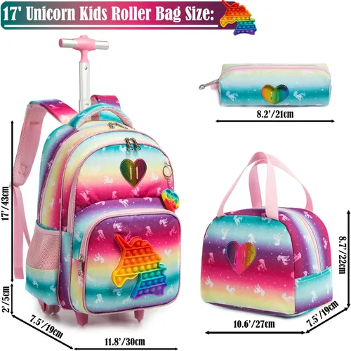 Vista 2 de Egchescebo Mochila con ruedas para niñas con ruedas para niños y niñas, mochila con ruedas