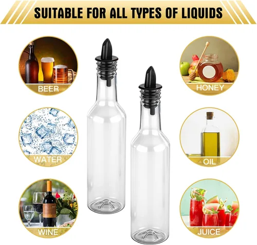 Vista 3 de Tioncy 4 juegos de botellas de plástico de 10 onzas con vertedores, 4 botellas de plástico para jarabe de cuello largo con vertedor y tapas