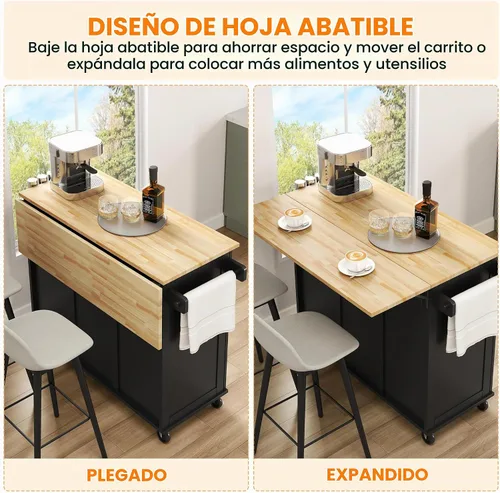 Vista 4 de Yaheetech Isla de cocina enrollable de 49 pulgadas de ancho
