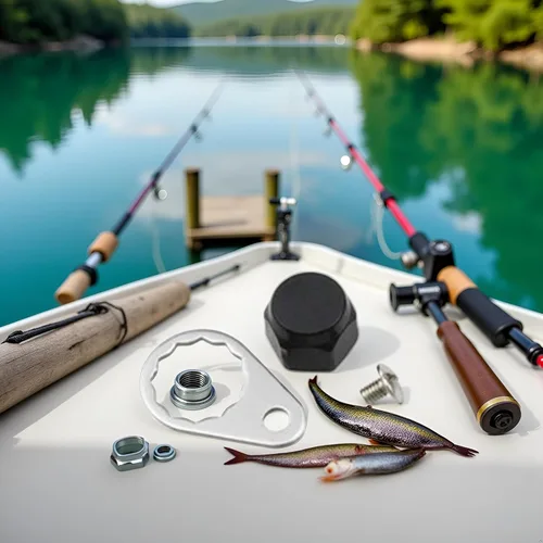 Vista 4 de Tornillos de carrete de pesca M7, tapas de tuerca, mango de carrete de pesca de metal, tuercas de manivela y placa de bloqueo de repuesto para placa