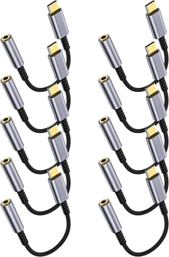 Vista 10 de Adaptador USB C a conector de auriculares de 3.5mm – Dongle de audio HiFi, cable tipo C a auxiliar hembra compatible con iPhone 17/16/15 Pro Max Gris