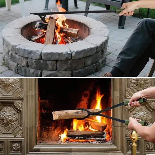 Vista 5 de Stanbroil Juego de pinzas de leña y póquer de fuego de 28 pulgadas, juego de herramientas grandes para chimenea y fogata, estufa de leña