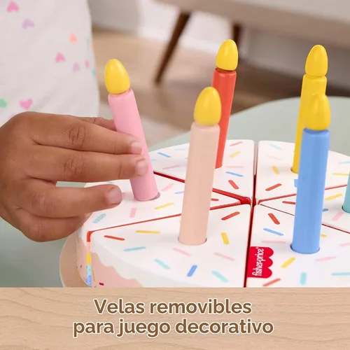 Vista 6 de Fisher-Price Conjunto de Pastel de Juguete de Madera de Juego de Simulación, 14 Piezas de Comida de Madera para Decorar y Servir para Juego de Niños