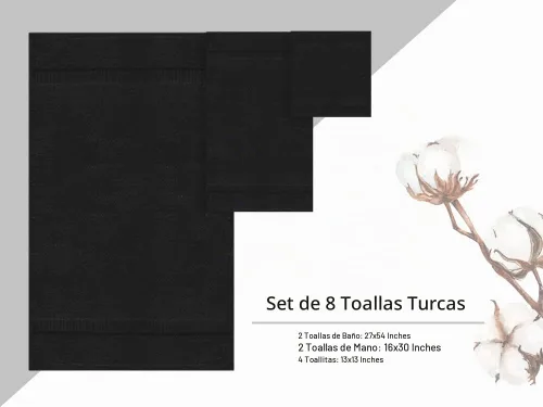 Vista 5 de Towel Bazaar Juego de toallas de 8 piezas, 100% algodón turco, color negro