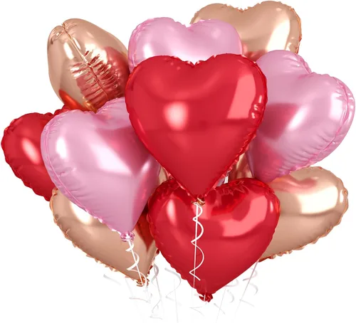 Vista 56 de Globos de corazón azul bebé, 10 piezas de globos en forma de corazón azul claro y blanco pastel, globos de papel de aluminio blanco arena crema