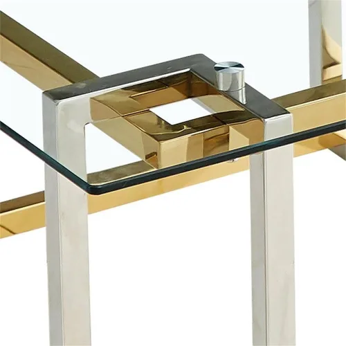 Vista 7 de !Nspire Mesa de centro cuadrada contemporánea de cristal y metal en plata y oro