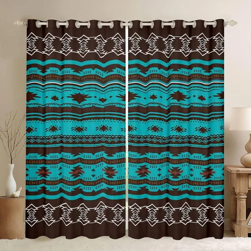 Vista 30 de Cortinas opacas de estilo bohemio occidental de 76 x 45 pulgadas, cortinas y cortinas de atrapasueños de vaca, cortinas del suroeste, cortinas