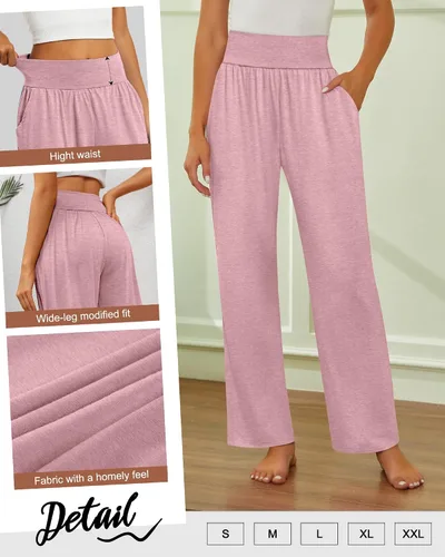 Vista 5 de Neer - Conjunto de 3 pantalones de yoga de pierna ancha para mujer - Pantalones deportivos cómodos, holgados, de cintura alta y casuales