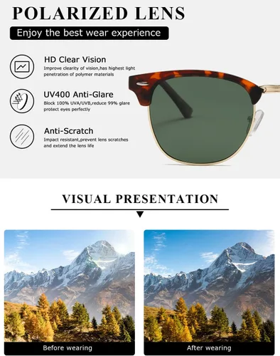 Vista 32 de AEVOGUE Gafas de sol polarizadas para mujeres y hombres semi marco retro gafas de sol AE0369