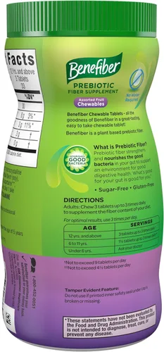 Vista 15 de Benefiber Tabletas masticables de suplemento de fibra prebiótica para la salud digestiva, sabores surtidos de frutas, 100
