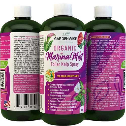 Vista 3 de GARDENWISE Marina Mist: Alimento orgánico para plantas aroides y algas foliares en aerosol - Nutre y mejora el lirio de la paz, planta ZZ, oreja