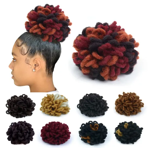Vista 29 de Moños de Cola de Caballo con Cordón Negro Marrón Loc para Mujeres Negras Moño Rizado de Pétalo Loc Cola de Caballo de Rastas Trenzas Faux Locs Moño