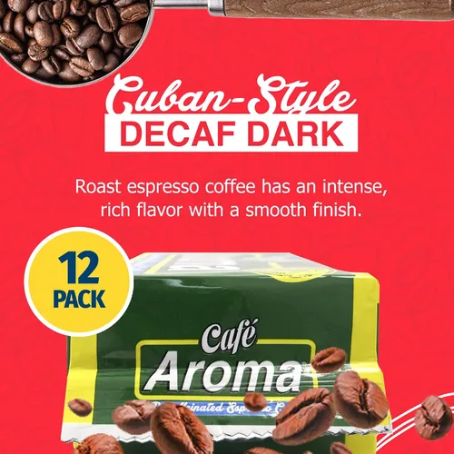 Vista 3 de Café Aroma - Café molido espresso descafeinado tostado oscuro, auténtico café cubano, sellado al vacío, 8.8 onzas, perfecto para café caliente