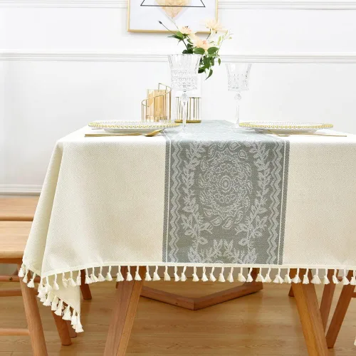 Vista 10 de Mantel de Algodón Resistente para Mesa Cuadrada Estilo Granja Vintage Mantel Lavable Cobertura de Mesa Rústica (Gris, 52''x52'')