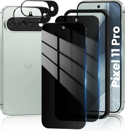 Vista 10 de Paquete de 2+2 para Google Pixel 10 Pro XL Protector de pantalla de privacidad y protector de lente de cámara, compatible con desbloqueo por huellas