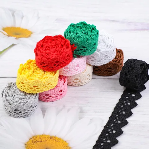 Vista 6 de Cinta de encaje de algodón de 30 yardas y 0.7 pulgadas de ancho, borde de encaje multicolor para coser, encaje de ganchillo para manualidades