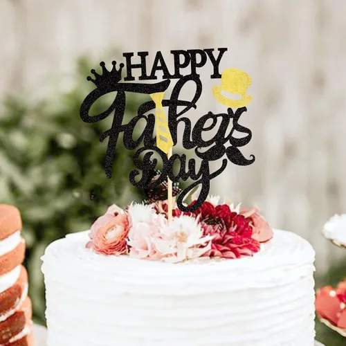 Vista 6 de 1 paquete de decoración de pastel con purpurina para el Día del Padre con purpurina para el mejor papá para tartas Super Dad Tie Hat Bigote