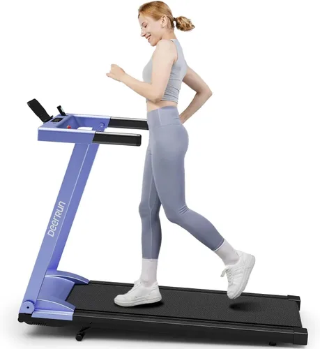 Vista 10 de DeerRun Caminadora plegable para el hogar con 6% de inclinación manual y manubrio, almohadilla plegable compacta para caminar, trotar y correr