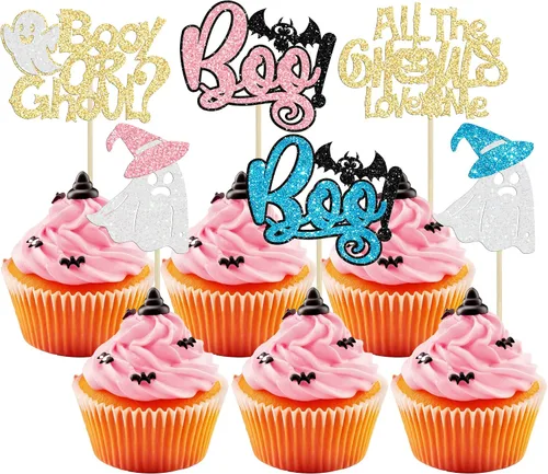 Vista 36 de Gyufise 24 piezas de decoración de cupcakes de película de terror con purpurina para teléfono con purpurina para teléfono sin que cuelgues asesino