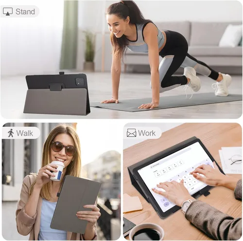 Vista 2 de Funda para tablet T-Mobile Revvl Tab 5G - Funda de piel sintética con soporte para lápices, color negro
