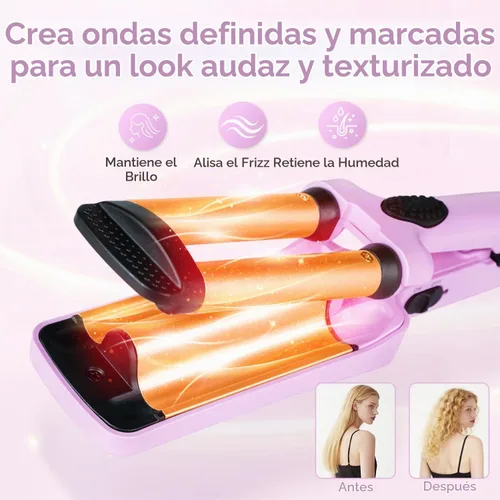 Vista 6 de Rizador de 3 barriles, mini crimpadora de pelo para viajes y olas