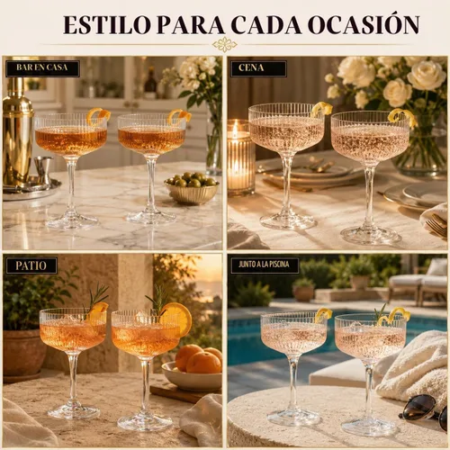 Vista 6 de Copas de Martini, Champán y Cóctel Vintage Art Deco Acrílico a Prueba de Rompimiento Set de 2 Torre de Champán Estilo Art Deco - Copas Onduladas