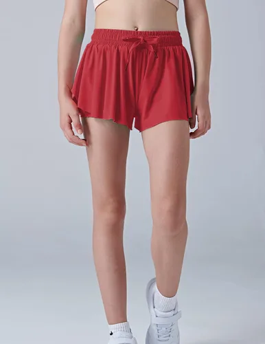 Vista 2 de Paquete de 3 pantalones cortos fluidos para niñas con forro de elastano, 2 en 1, faldas de mariposa para jóvenes, para fitness, correr, deportes