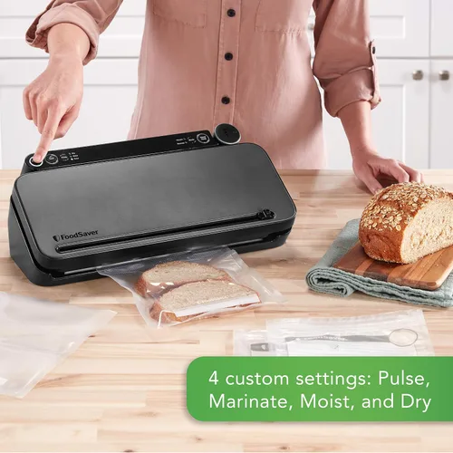 Vista 3 de Máquina Selladora al Vacío FoodSaver con 4 Ajustes Incluyendo Pulso y Marinado con Bolsas Selladoras y Rollo, Selladora al Vacío Portátil