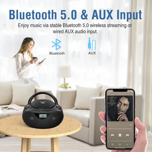 Vista 6 de Nextron Boombox de CD portátil con Bluetooth, USB, radio y refuerzo de graves - negro