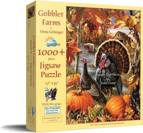 Vista 2 de SUNSOUT INC - Gobbler Farms - Rompecabezas de 1000 piezas grandes por artista: Dona Gelsinger - Tamaño terminado 27" x 35" Acción de Gracias - MPN #