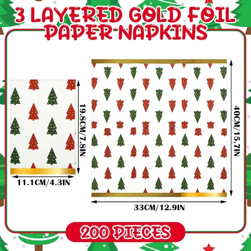 Vista 2 de Zhanmai 200 servilletas de papel de Navidad desechables de 13 x 16 pulgadas, servilletas de árbol de Navidad de 3 capas, servilletas de papel