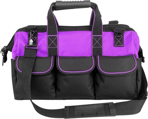 Vista 8 de Garden Tools Bag 16 Inch Wide Mouth Tool Bag with Molded Base and Plastic-Padded Inside Pockets for Tool Storage, 600D Polyester Fabric, Brown