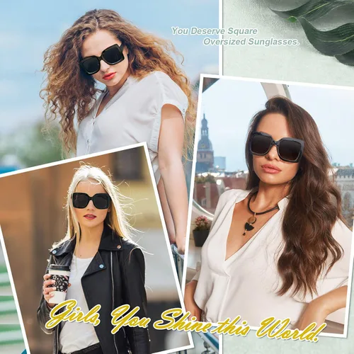 Vista 2 de GQUEEN Gafas de sol de gran tamaño con marco cuadrado para mujer persianas retro de moda protección UV400 S904