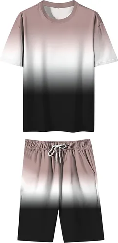 Vista 3 de Conjunto de 2 piezas de verano para hombre, camisa y pantalones cortos, camiseta deportiva muscular, pantalones cortos de playa, conjunto de ropa