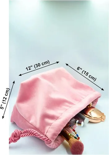 Vista 4 de Bolsa de maquillaje de terciopelo con cordón interior resistente al agua: cosmético/viaje/artículos de tocador/bolsa de maquillaje